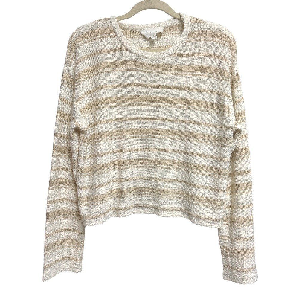 Pomander Place Tuckernuck Striped Crewneck Sweater Cream Tan Long Sleeve Size S